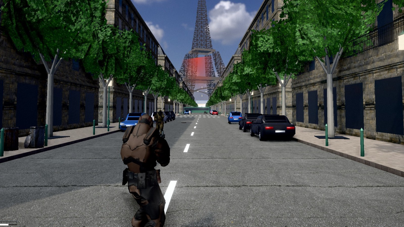 A Paris avenue in the game, with the Eiffel Tower at the end